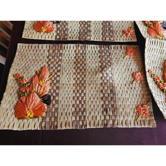 PLACEMENTS & NAPKIN HOLDERS-Mexican -Woven Straw 6 Placemats & 10 Holders - Picture 10 of 15
